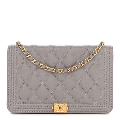 Chanel Caviar Quilted Boy Wallet On Chain WOC Grey 1 of 13