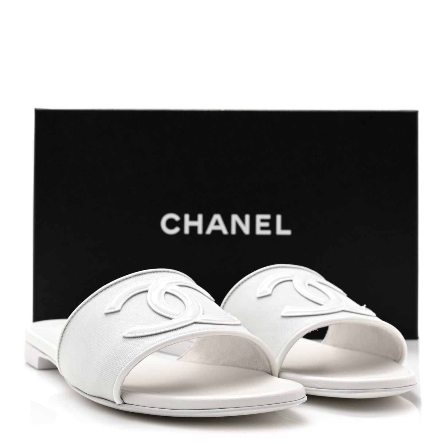 Mesh Patent Calfskin CC Mules 37 White