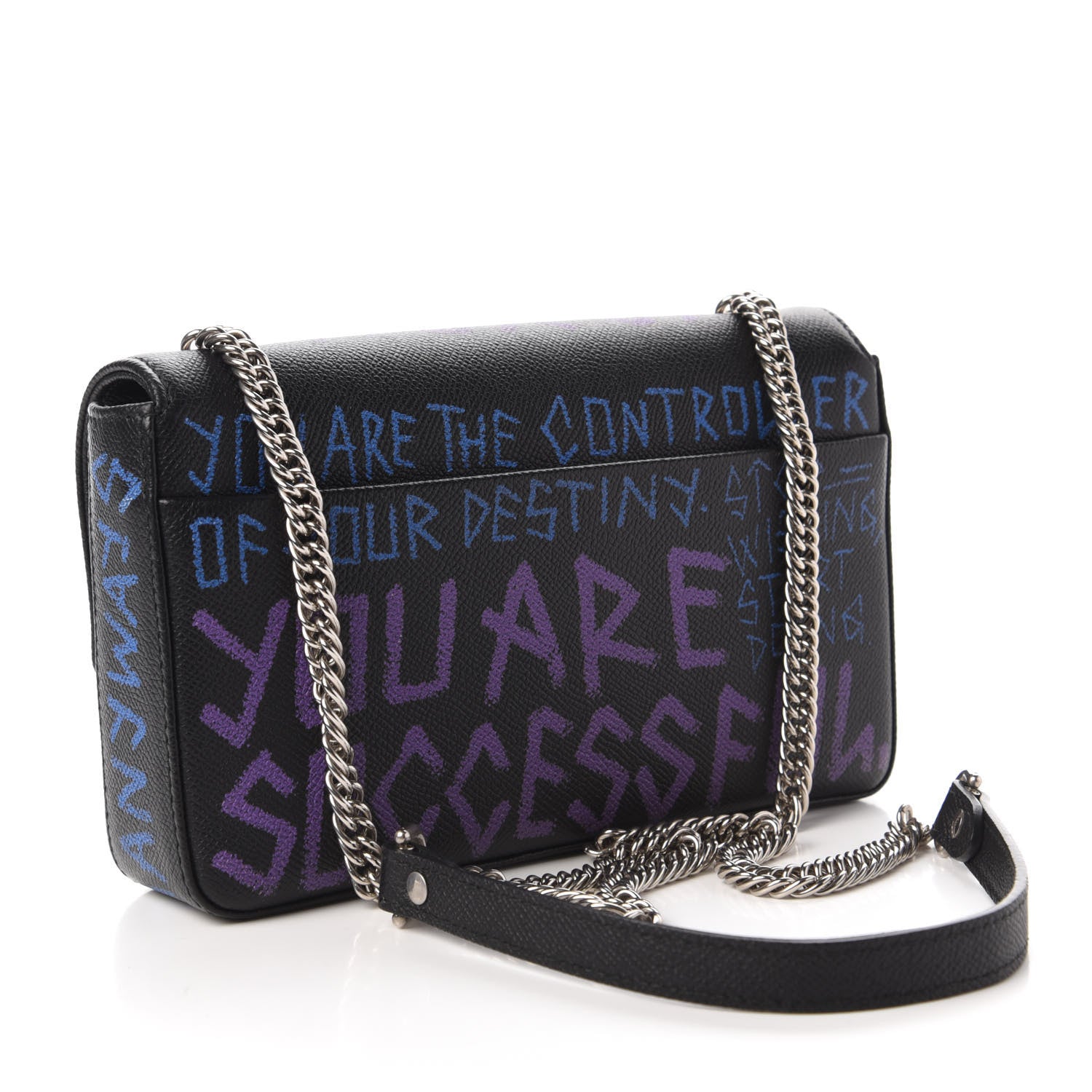 Balenciaga Grained Calfskin Graffiti BB Chain Wallet Black Bleu Violet 3 of 9