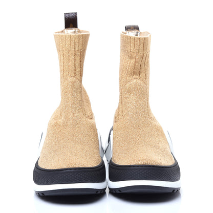Louis Vuitton Glitter Stretch Textile Monogram LV Archlight Sneaker Boots 37 Gold Black 2 of 9