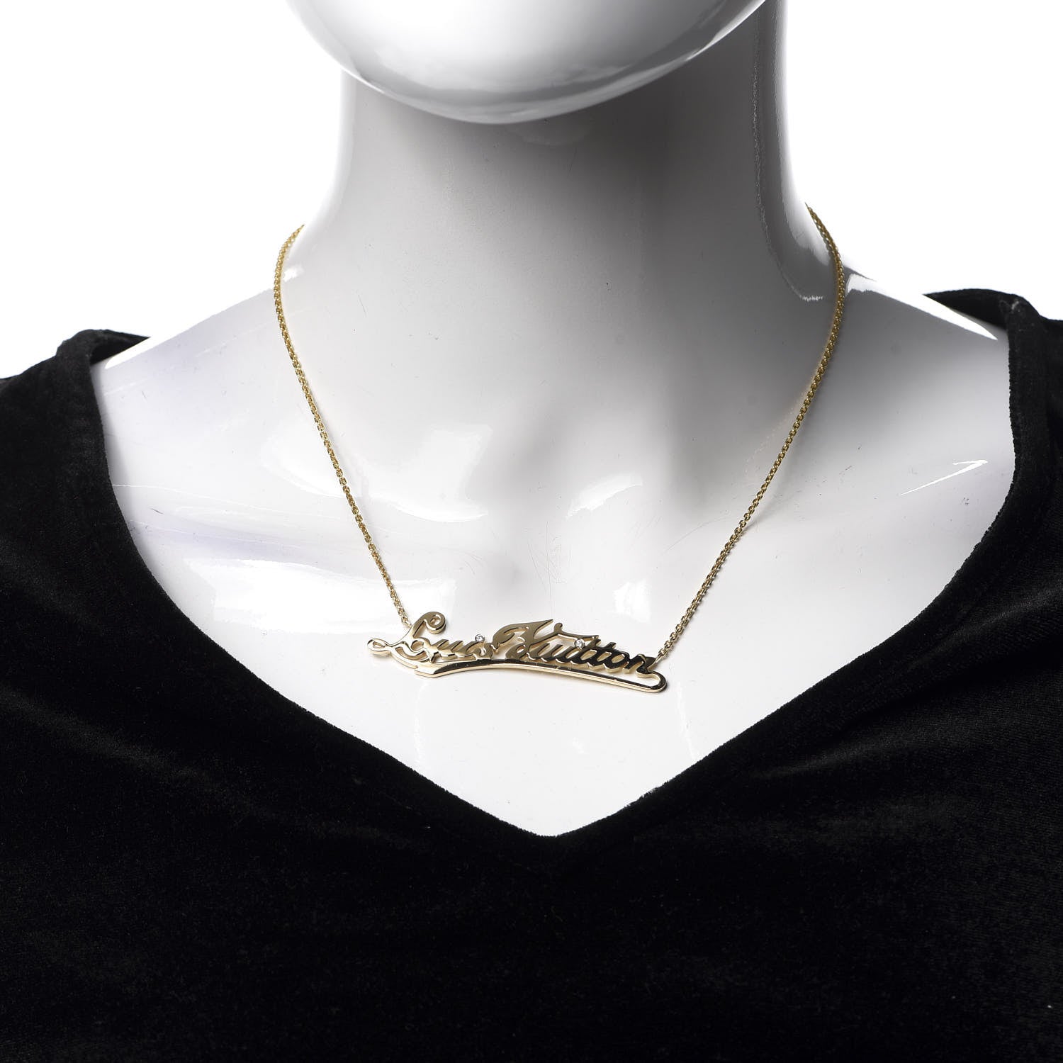 Louis Vuitton 18K Yellow Gold Diamond ID Nameplate Necklace 2 of 5