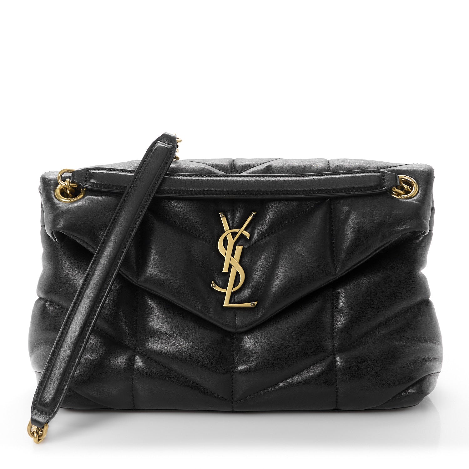 Saint Laurent Lambskin Quilted Small Loulou Puffer Monogram Chain Satchel Black 1 of 11