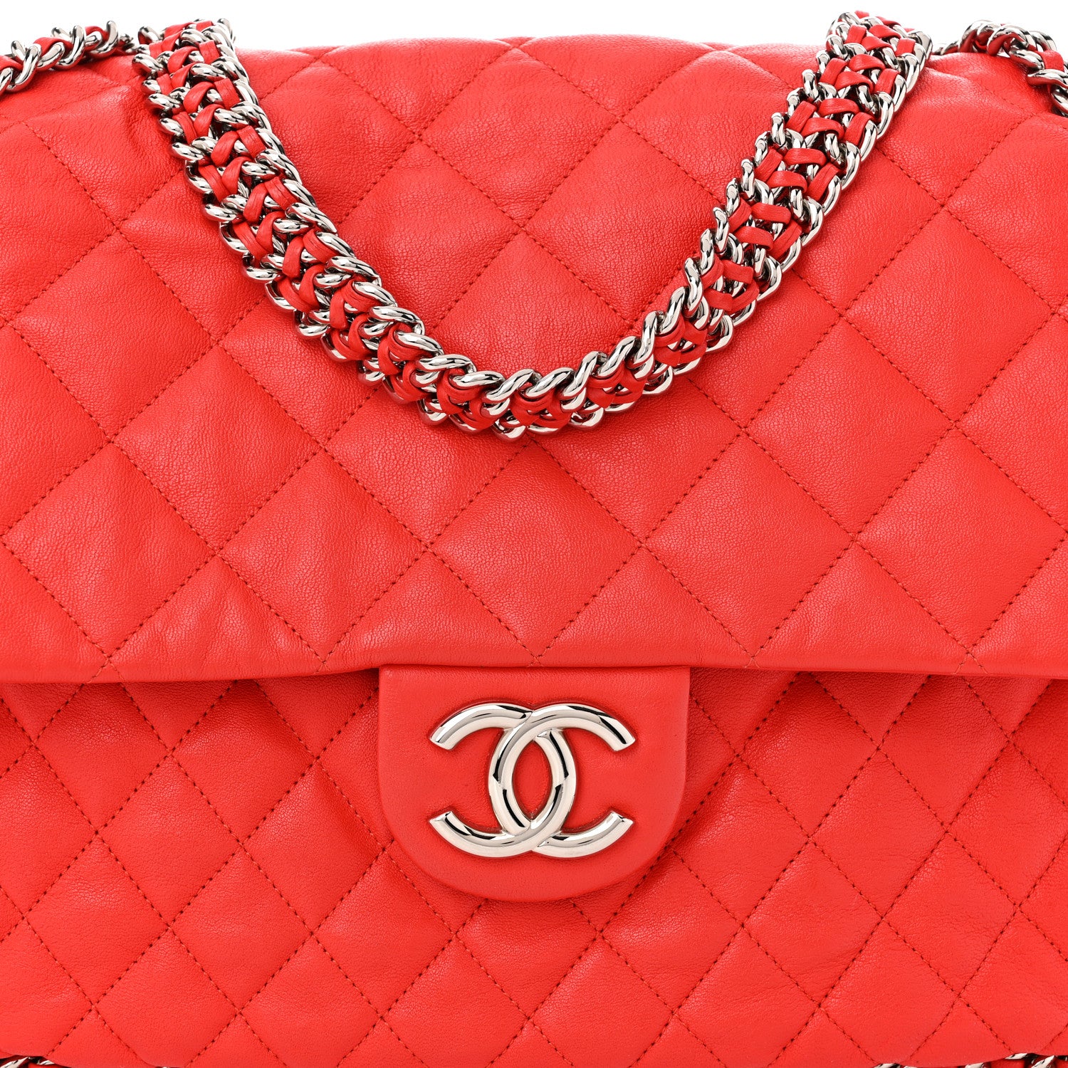 Chanel Washed Lambskin Quilted Maxi Chain Around Flap Red 8 of 10