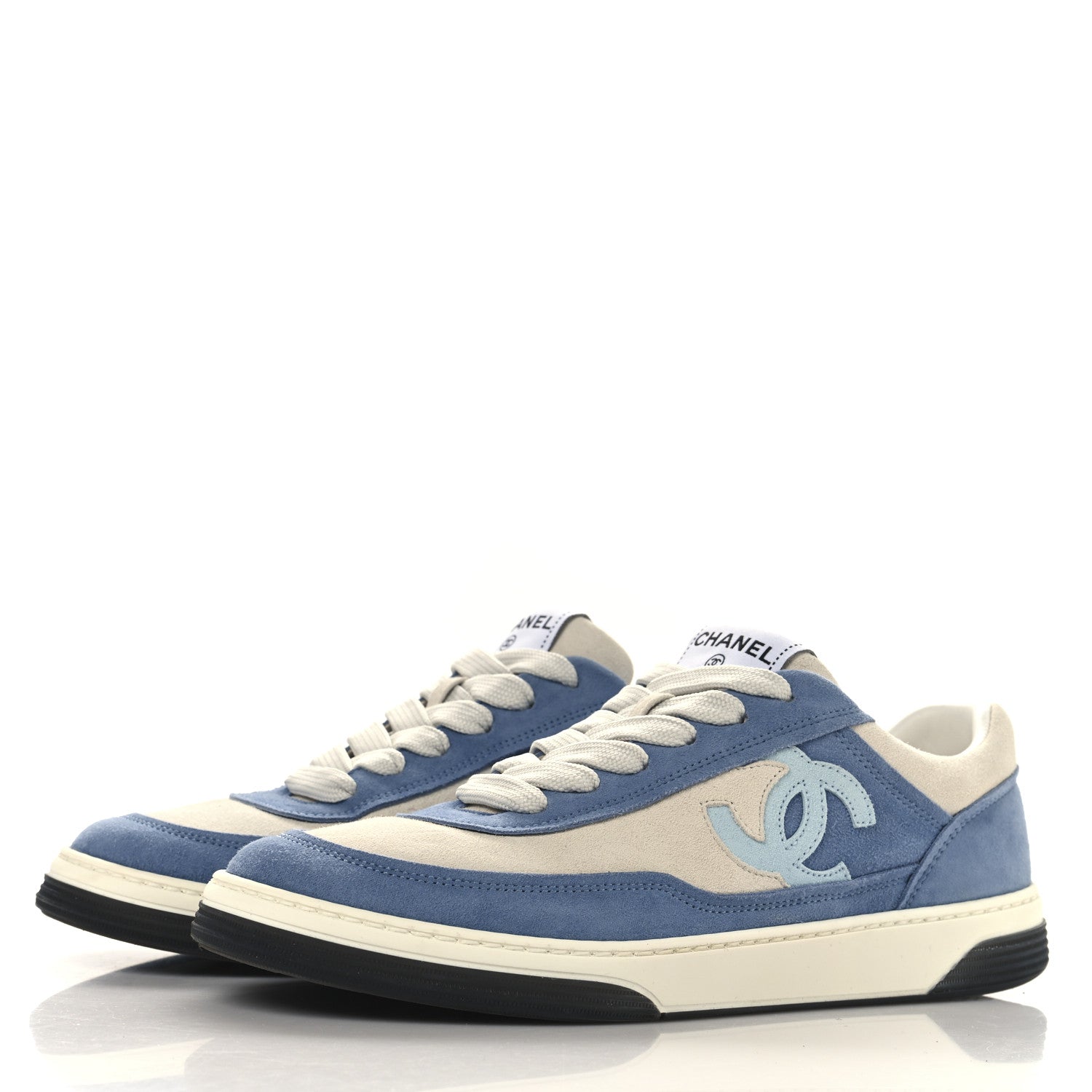 Chanel Suede Kidskin Womens CC Sneakers 39 White Blue 4 of 9