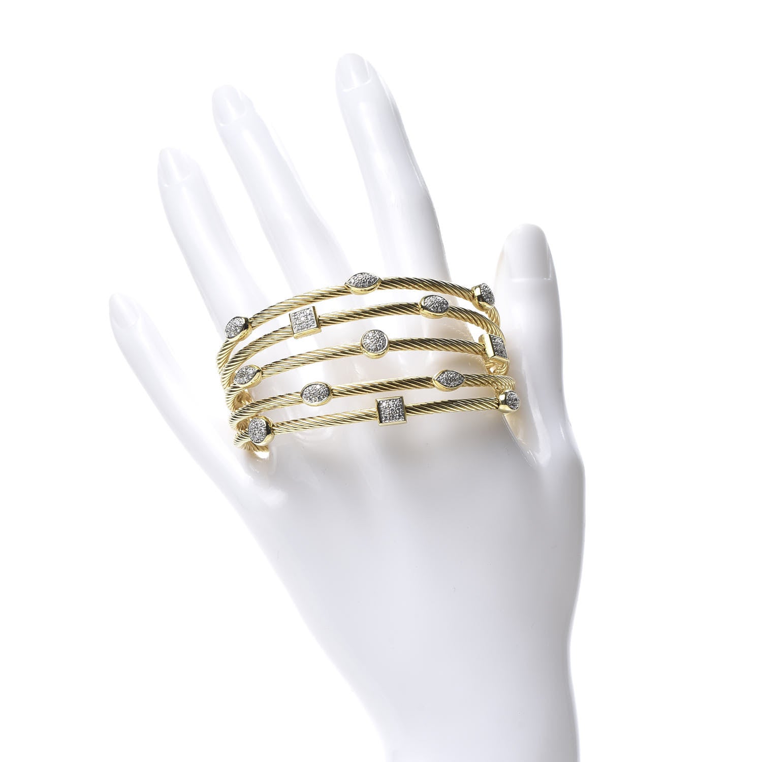 David Yurman 18K Yellow Gold Diamond Five Row Confetti Cuff Bracelet 2 of 4