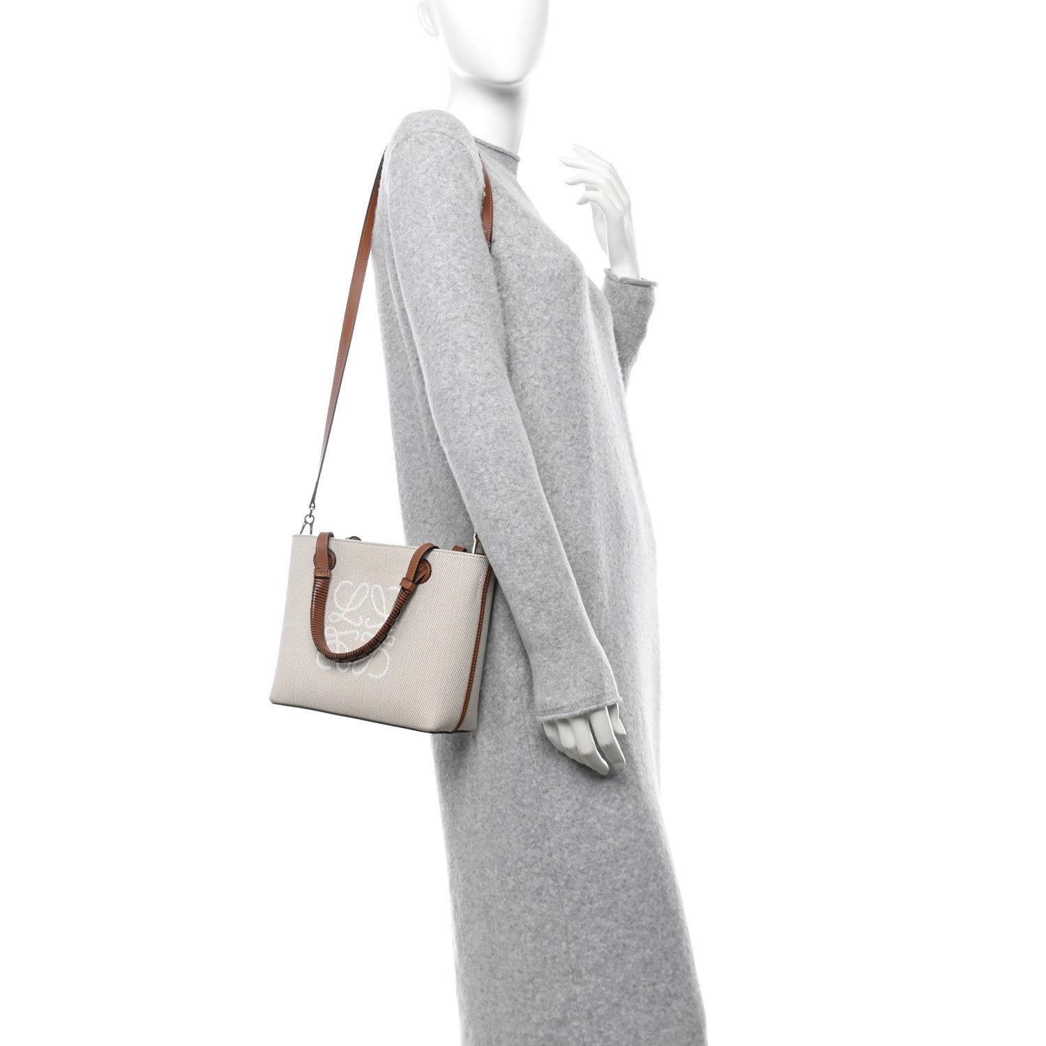 Loewe Canvas Calfskin Small Anagram Tote Ecru Tan 2 of 11