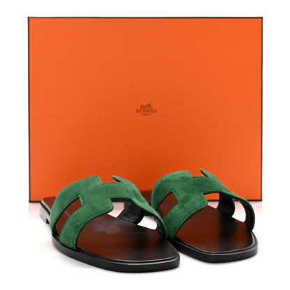 Hermes Suede Goatskin Oran Sandals 37.5 Vert Electrique 11 of 11