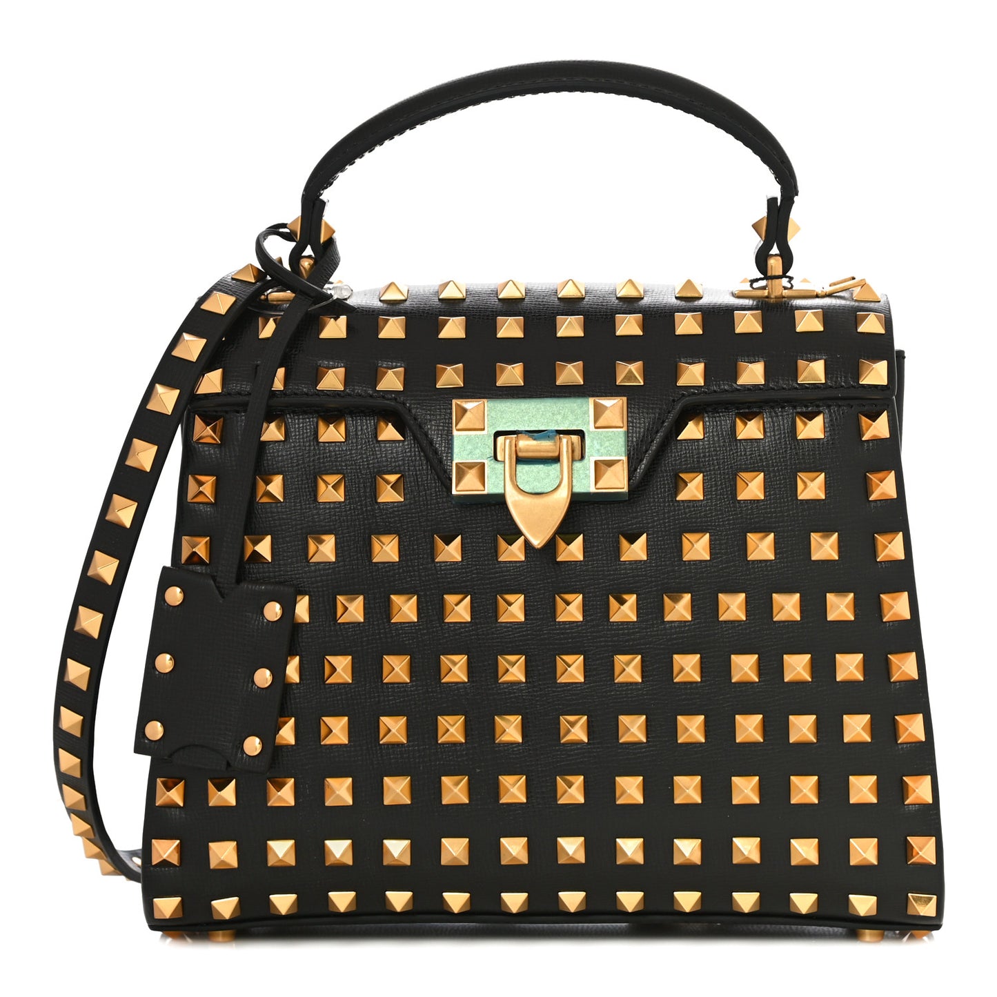 Grainy Calfskin Small Rockstud Allover Alcove Top-Handle Flap Bag Black
