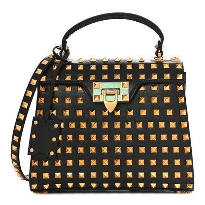 Valentino Garavani Grainy Calfskin Small Rockstud Allover Alcove Top-Handle Flap Bag Black 1 of 8