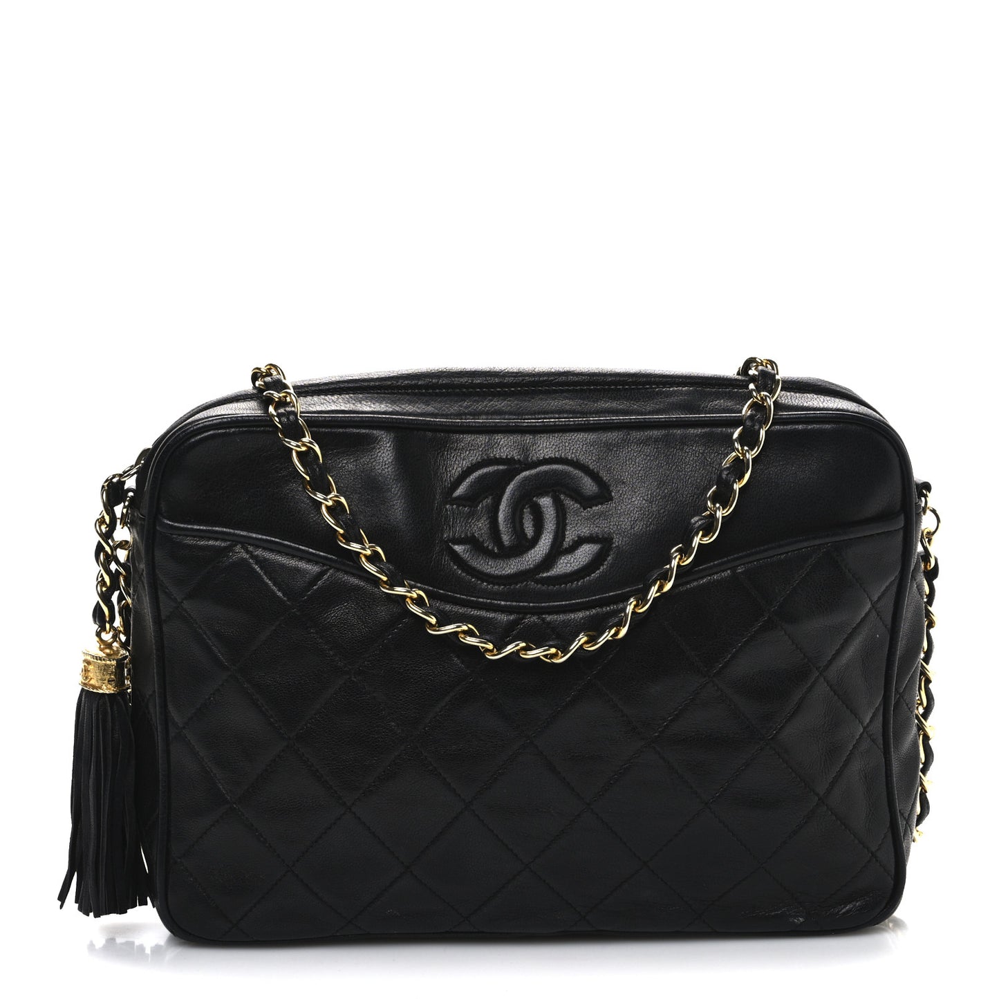 Lambskin Quilted CC Tassel Camera Case Black