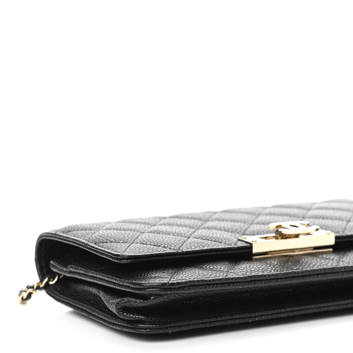 Caviar Quilted Golden Class Wallet On Chain WOC Black