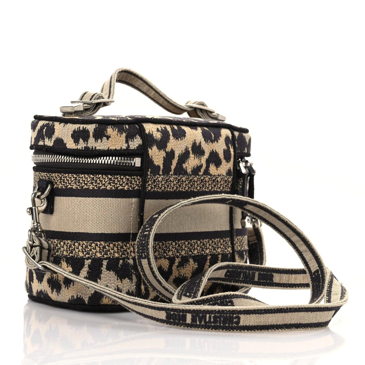 Christian Dior Canvas Mizza Embroidered Small Leopard Travel Vanity Case Beige 3 of 10