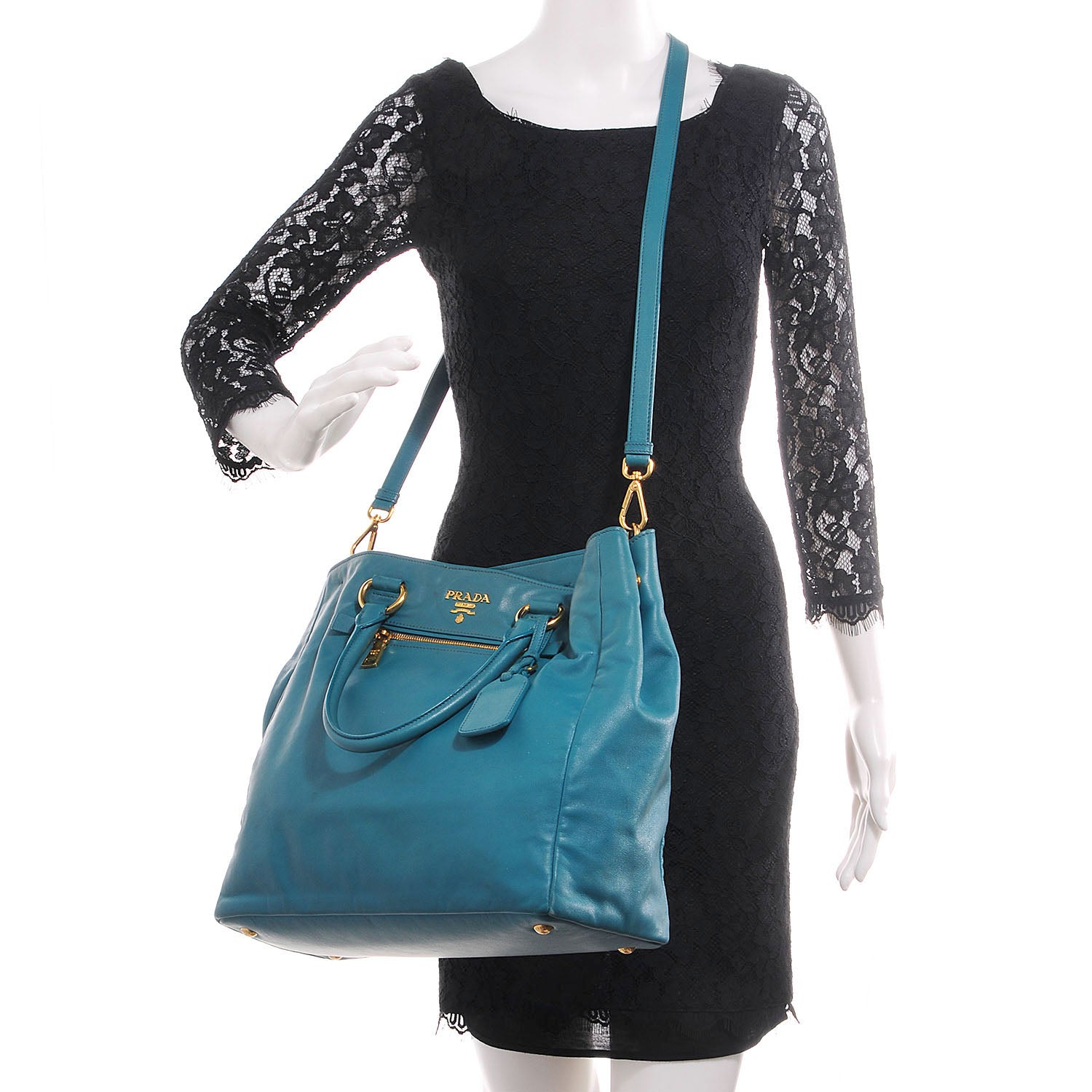 Prada Soft Calf Shopping Tote Turchese 2 of 10
