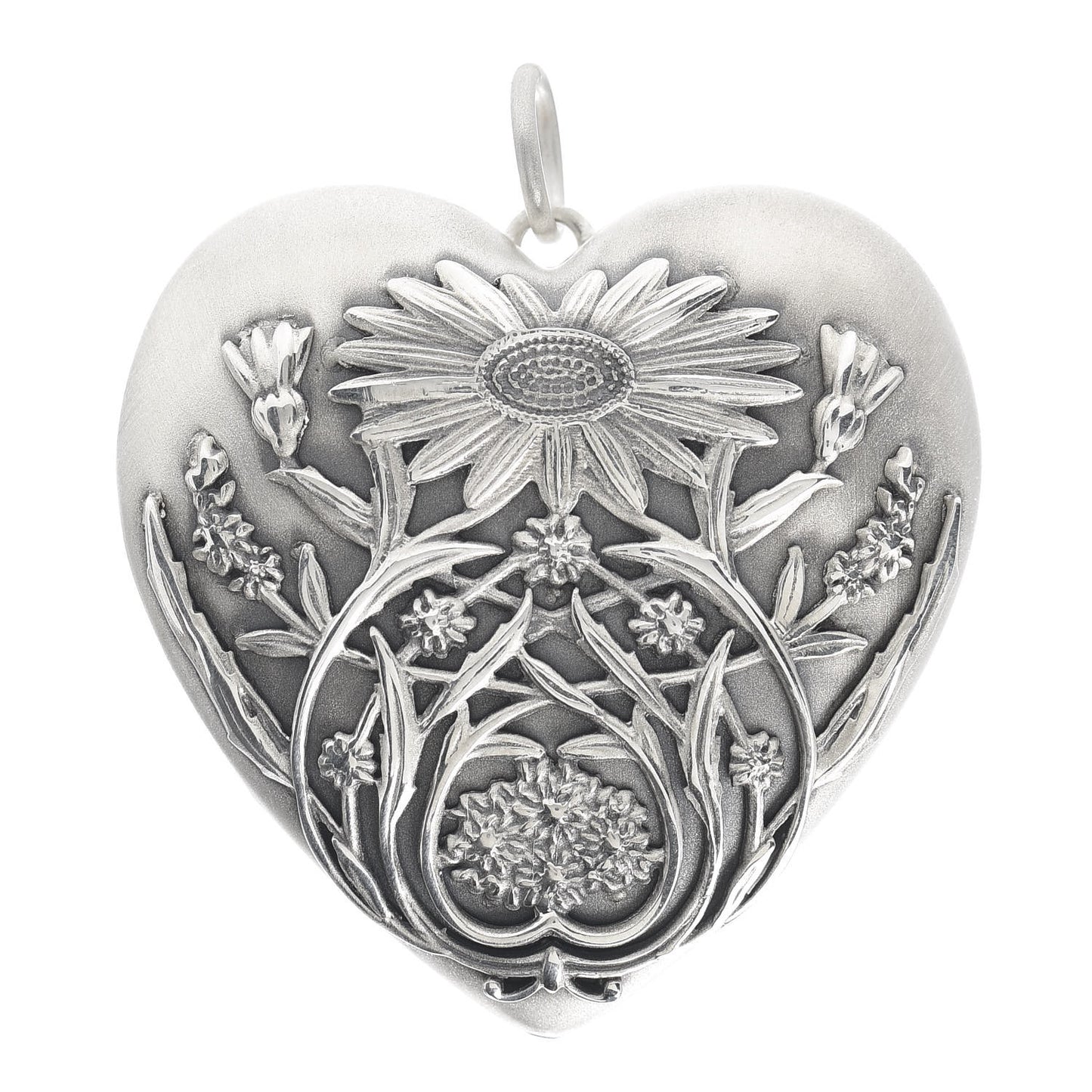 Sterling Silver Large Ziegfeld Daisy Heart Locket Pendant