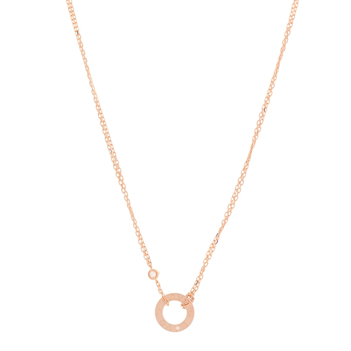 18K Pink Gold 2 Diamond LOVE Necklace