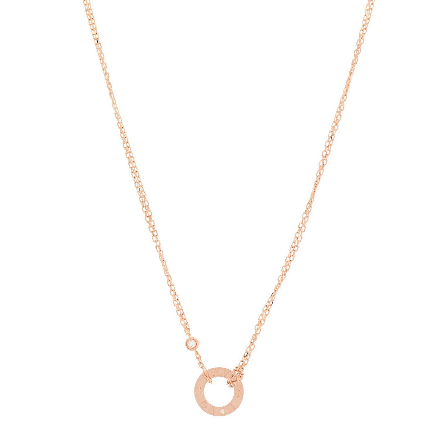 Cartier 18K Pink Gold 2 Diamond LOVE Necklace 1 of 6