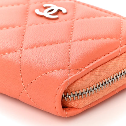 Chanel Lambskin Quilted Zip Around Coin Purse Wallet Coral 6 of 10