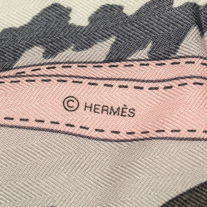 Hermes Cashmere Silk Monsieur Et Madame Shawl 140 Gris Acier Gris Perle Rose Pale 5 of 6