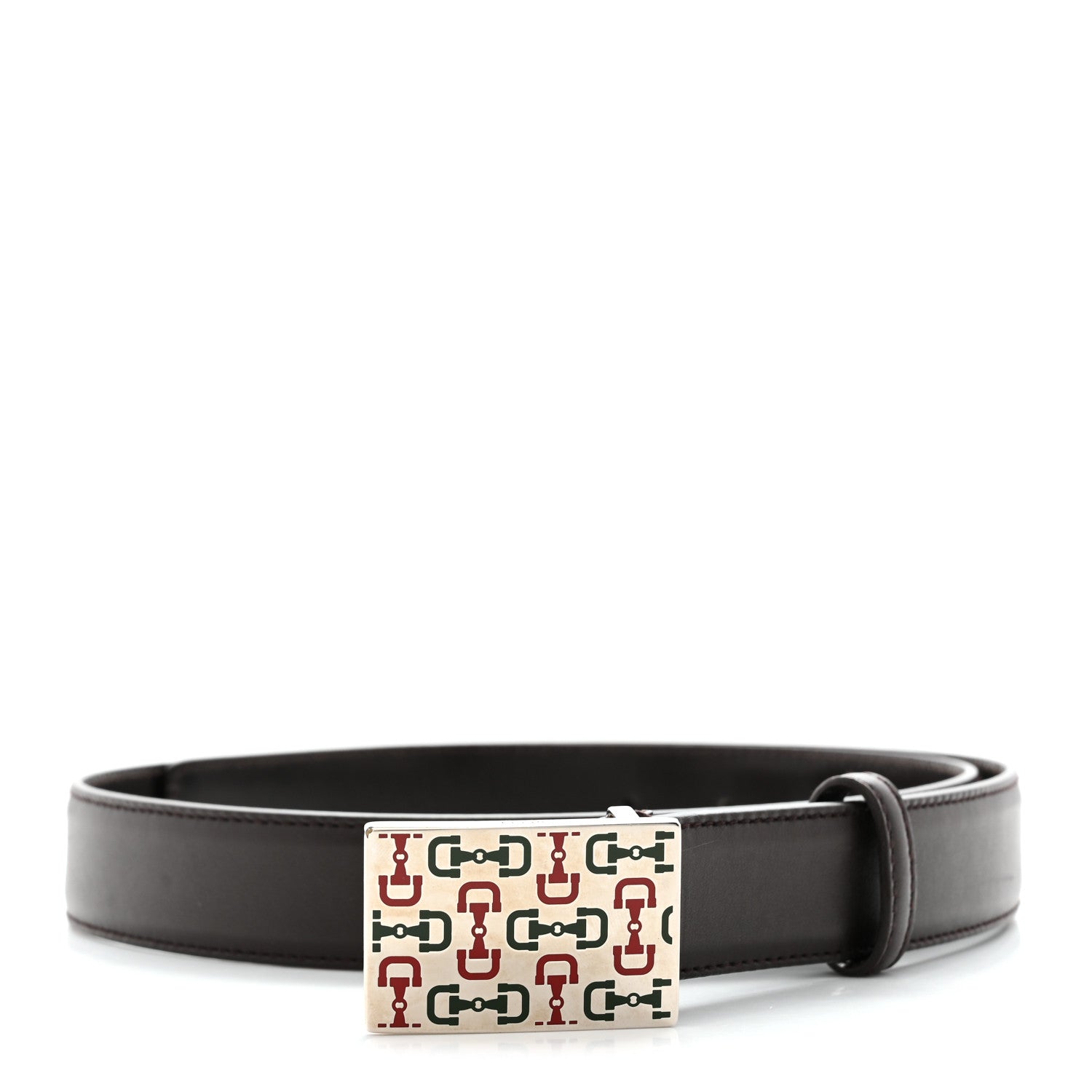Gucci Calfskin Square Buckle Horsebit Belt 90 36 Brown Multicolor 1 of 5