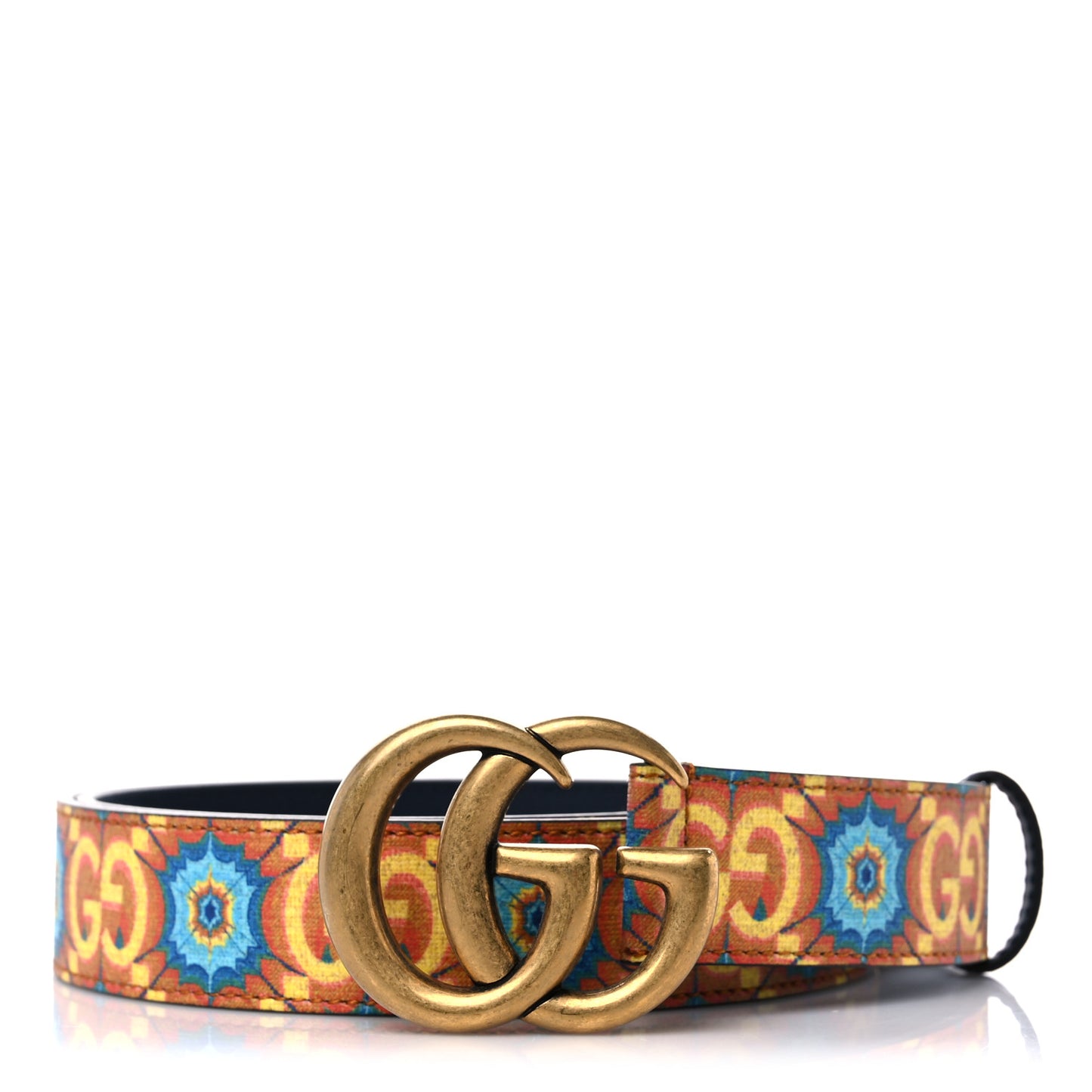 GG Supreme Monogram Kaleidoscope Double G 30mm Belt 90 36 Blue Orange Multicolor Blue Agata