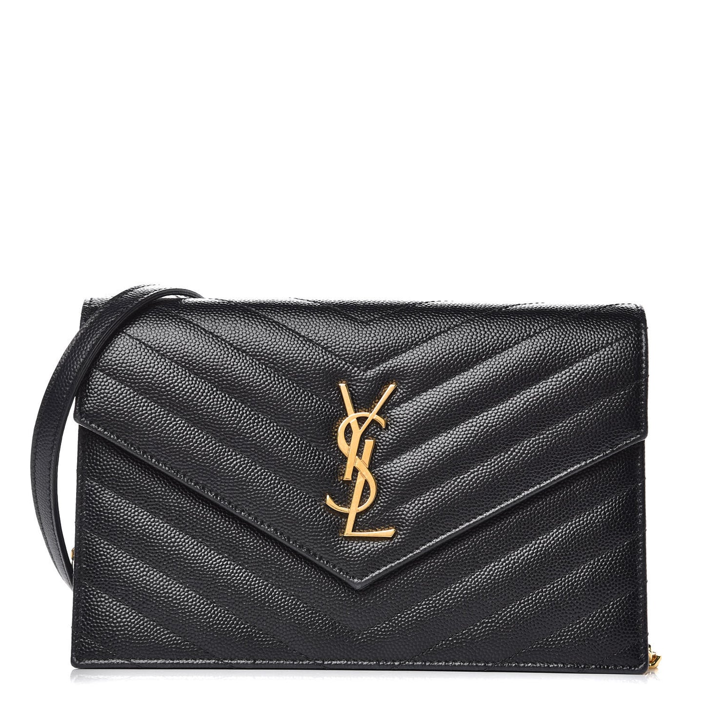 Grain De Poudre Matelasse Chevron Monogram Envelope Chain Wallet Black