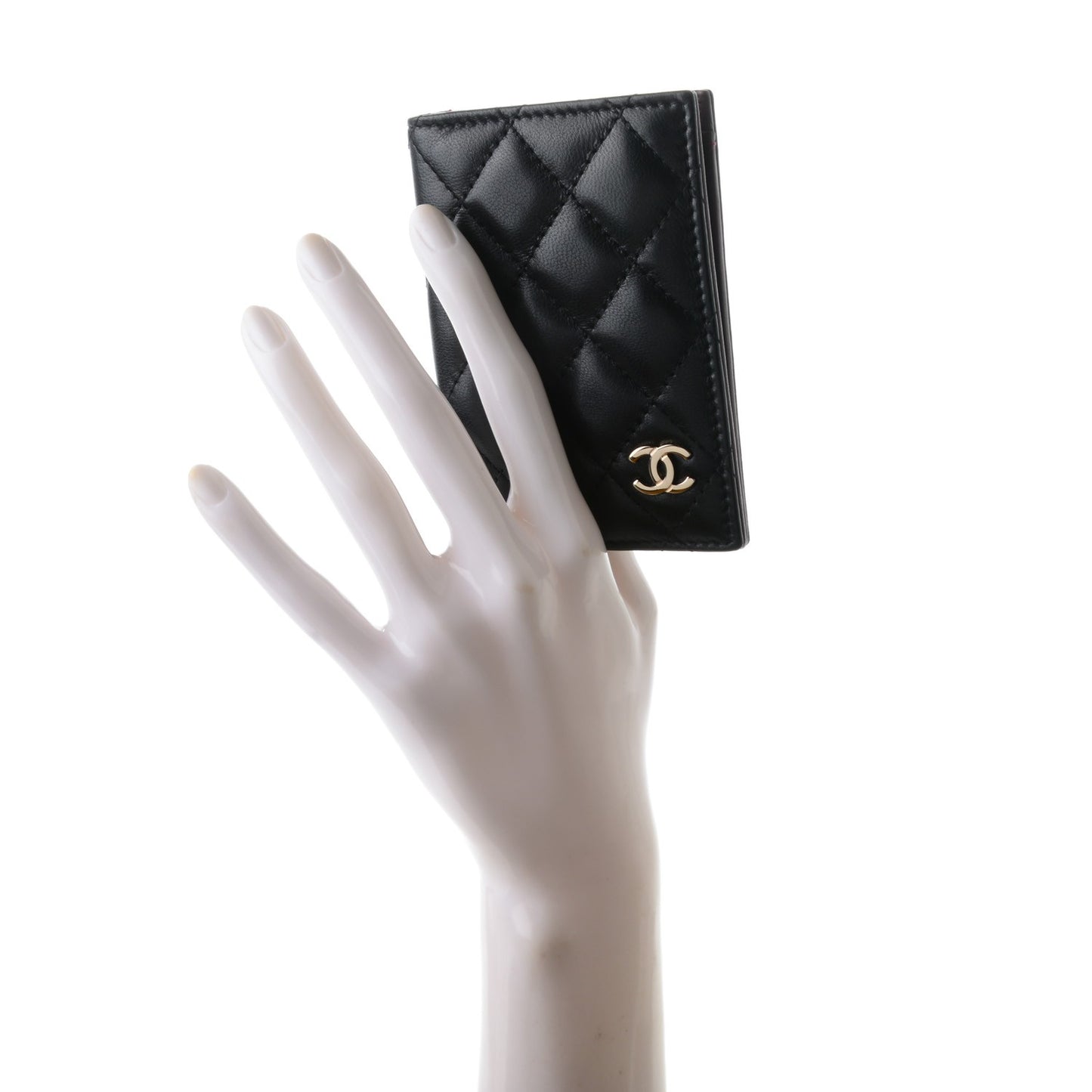 Lambskin Quilted CC Card Holder Wallet Black
