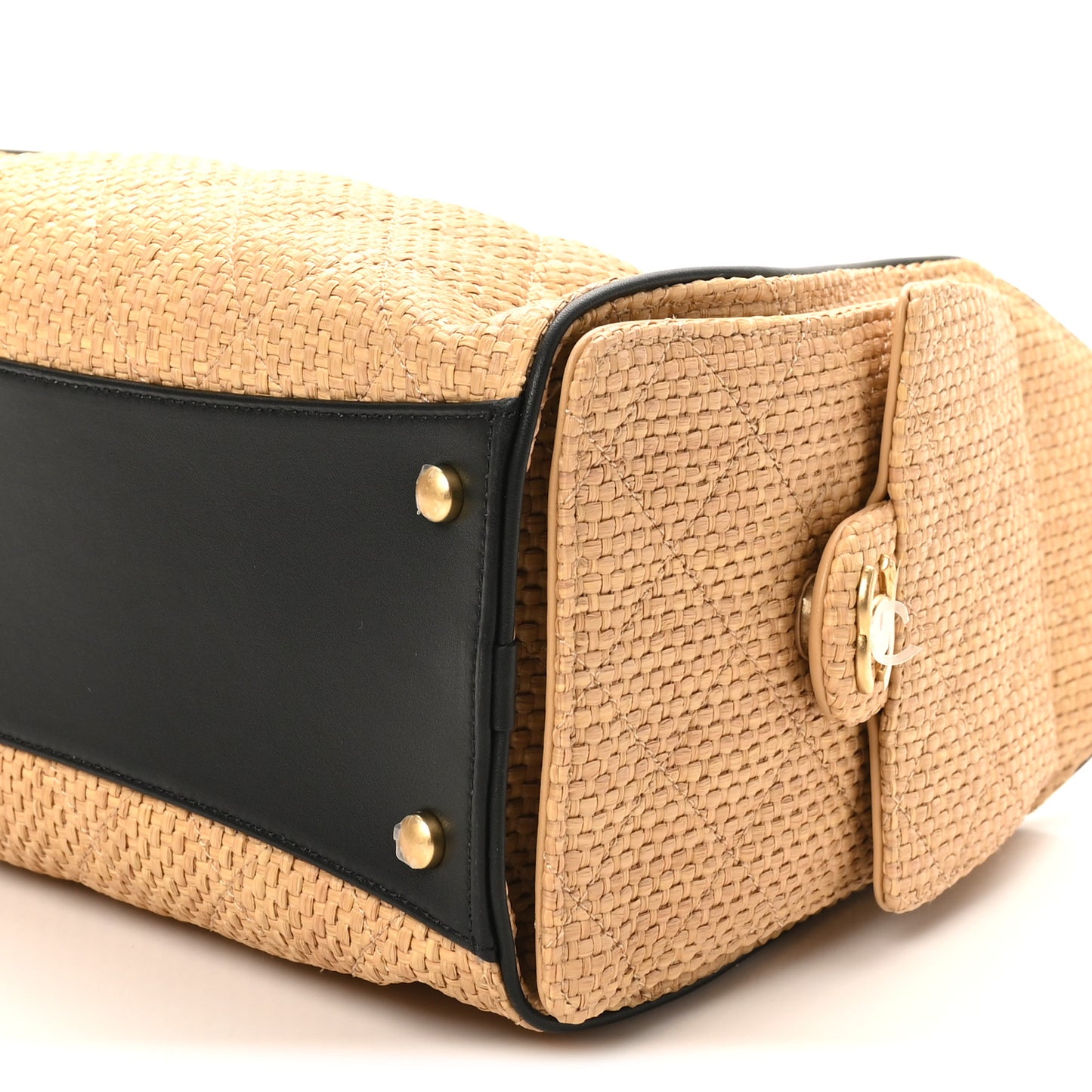 Braided Raffia Calfskin Quilted Small Chanel 25 Handbag Beige Black