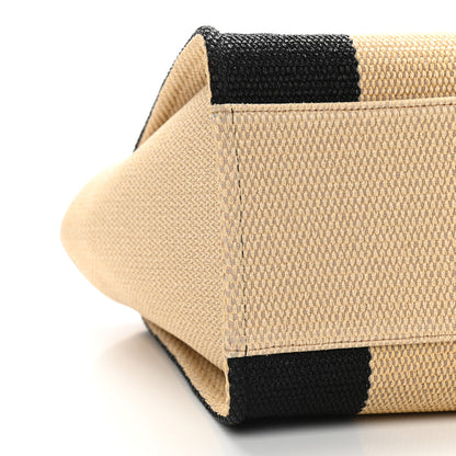 Chanel Straw Raffia Calfskin Striped Large Deauville Tote Black Beige Ivory 8 of 9