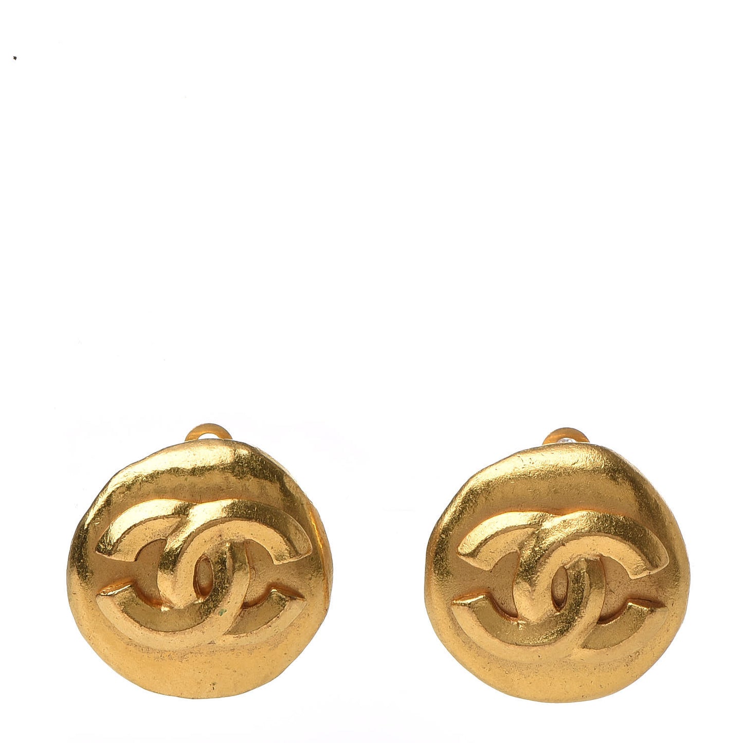 CC Button Clip On Earrings Gold