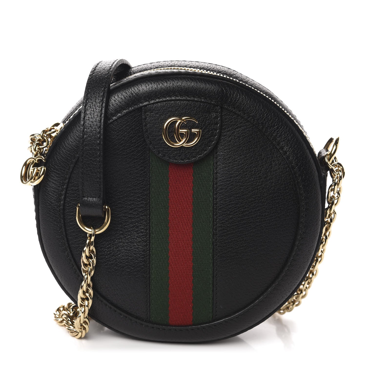 Gucci Grained Calfskin Web Mini Ophidia Round Shoulder Bag Black 1 of 10