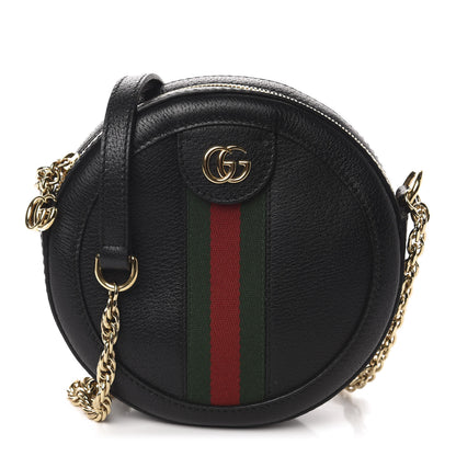 Gucci Grained Calfskin Web Mini Ophidia Round Shoulder Bag Black 1 of 10