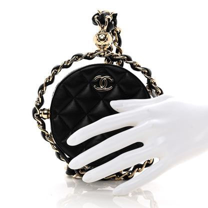 Chanel Lambskin Quilted Chain Round Mini Clutch Black 2 of 8