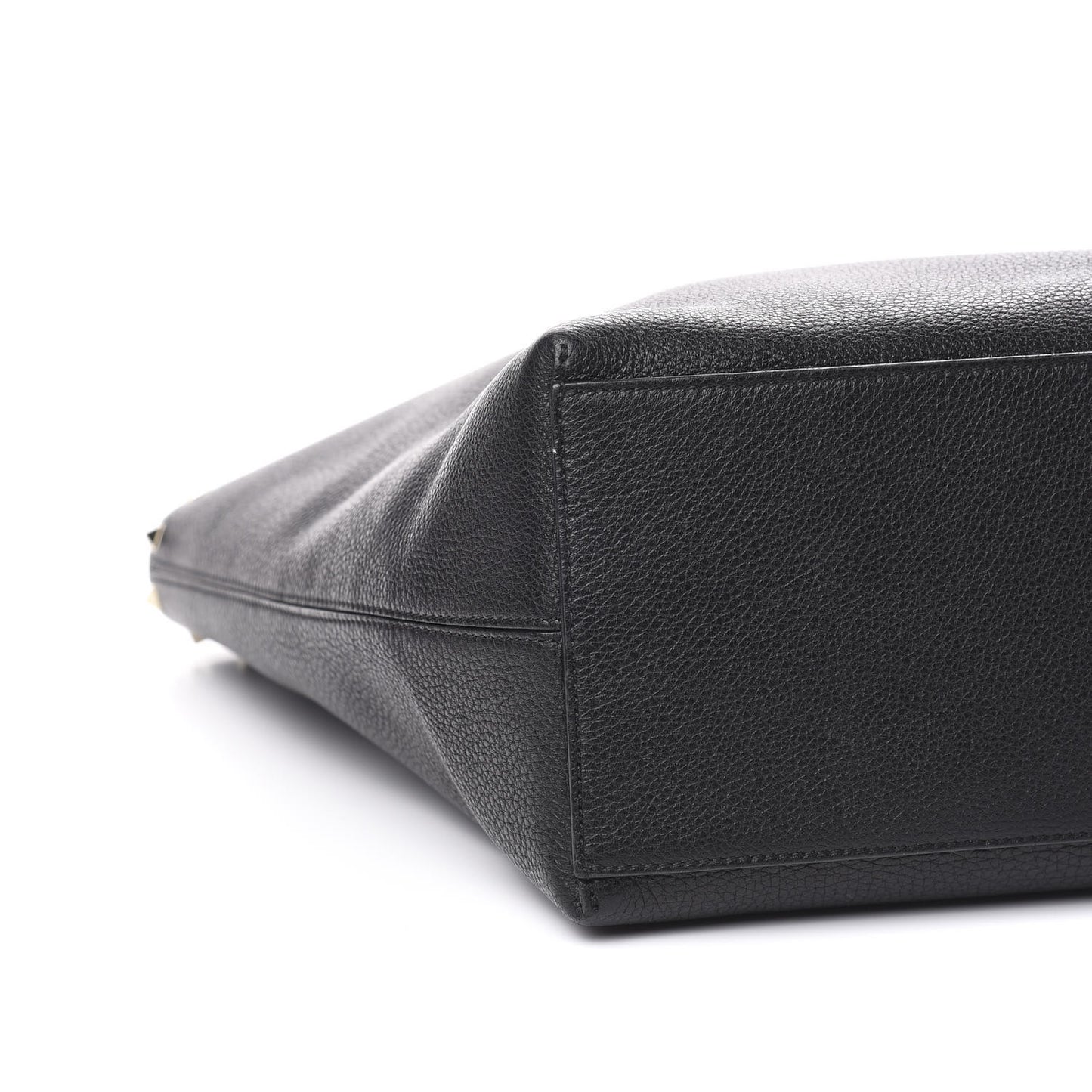 Grained Calfskin Rockstud Shoulder Tote Black