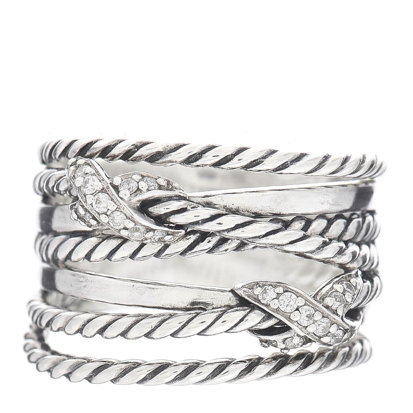 Sterling Silver Diamond Double X Crossover Ring 54 7
