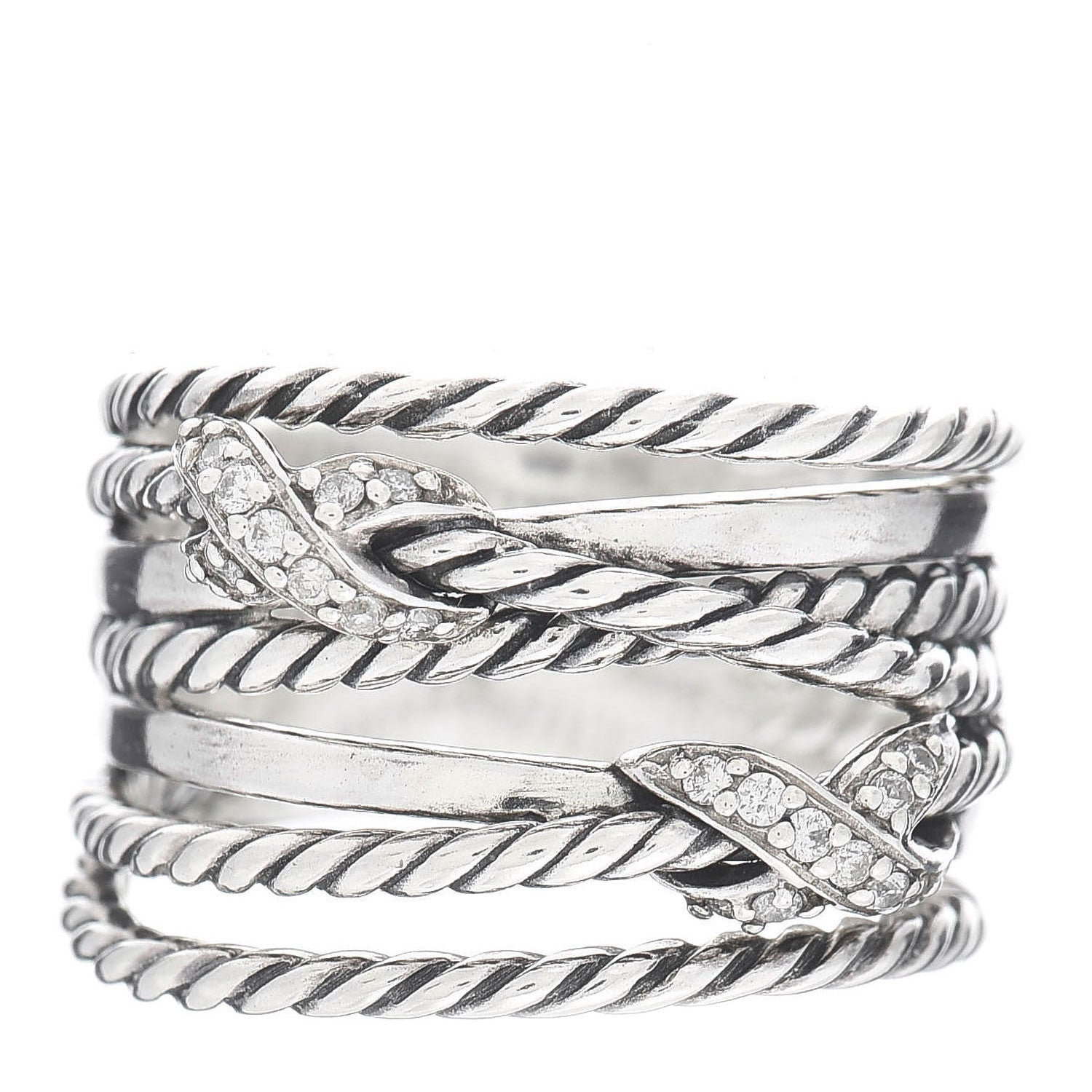David Yurman Sterling Silver Diamond Double X Crossover Ring 54 7 1 of 5