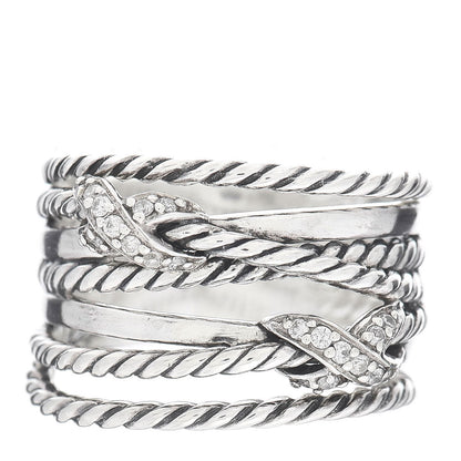 David Yurman Sterling Silver Diamond Double X Crossover Ring 54 7 1 of 5