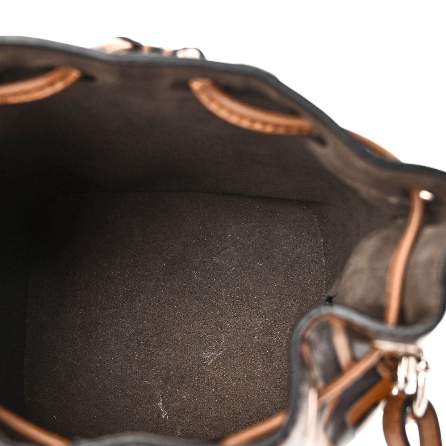Vitello Liberty F is Fendi Bi-Color FF 1974 Embossed Mini Mon Tresor Bucket Bag Tobaco Orzo