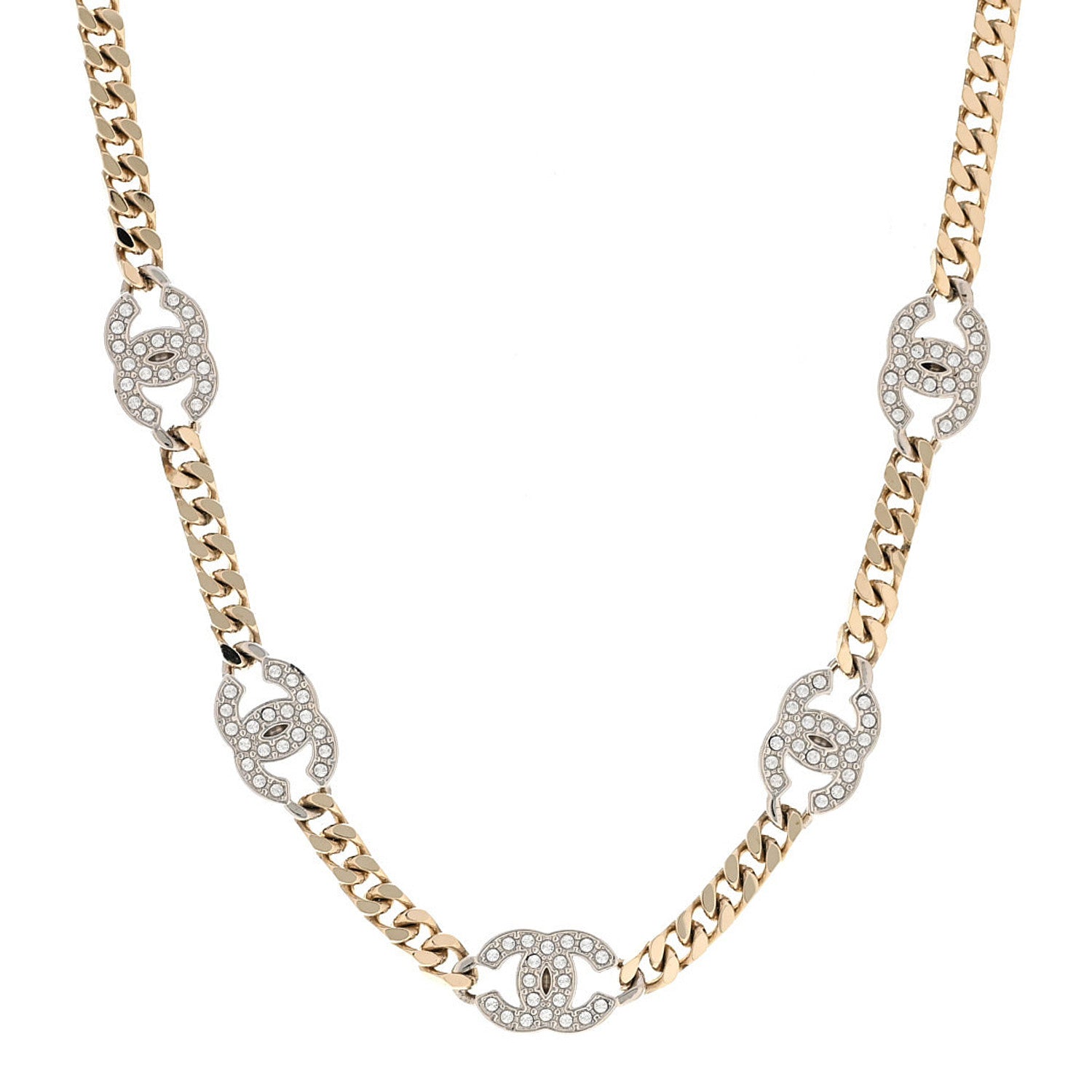 Chanel Crystal Chain CC Link Choker Gold Silver 1 of 7
