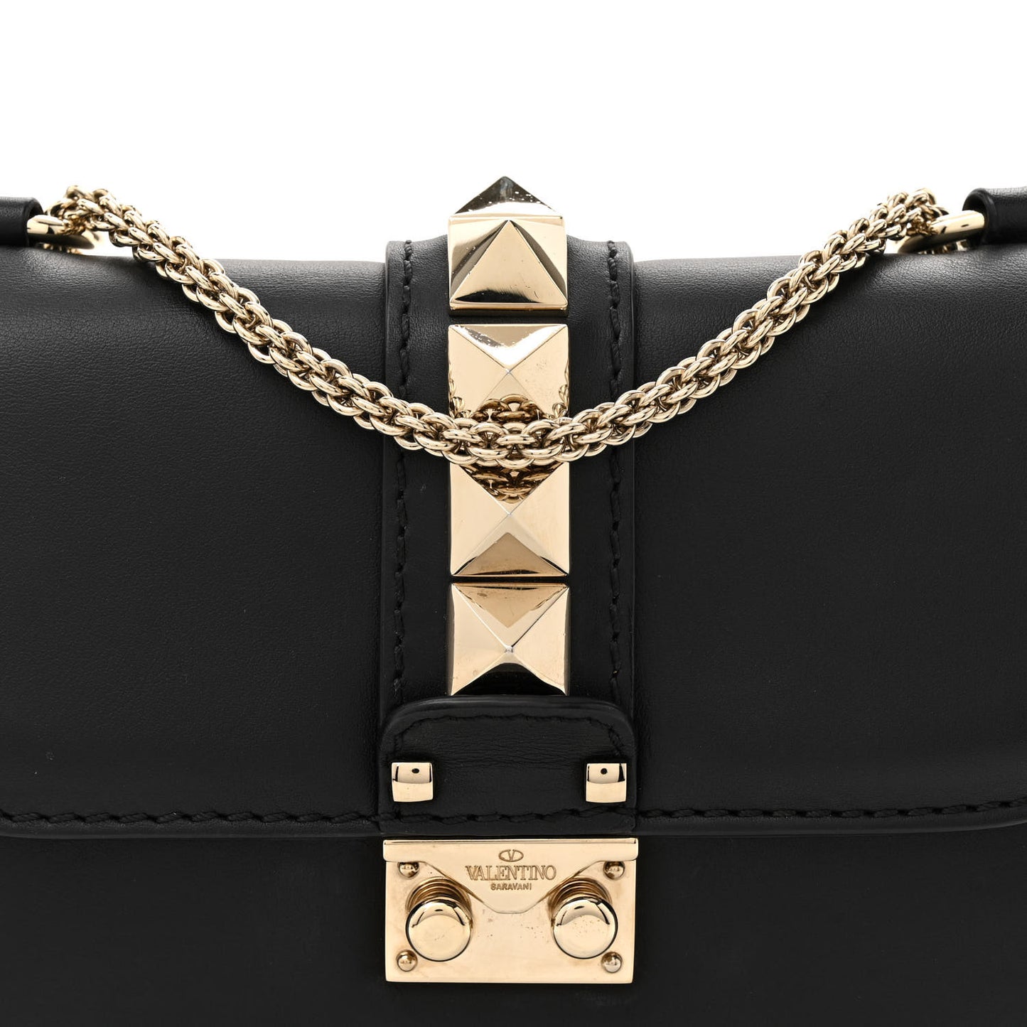 Vitello Small Glam Lock Rockstud Flap Black