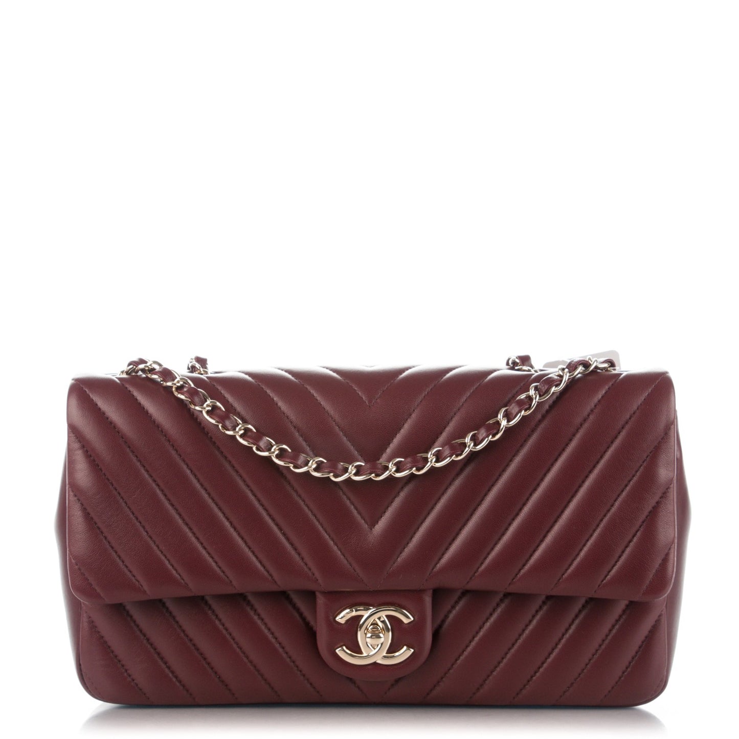 Lambskin Medium Surpique Chevron Single Flap in Burgundy