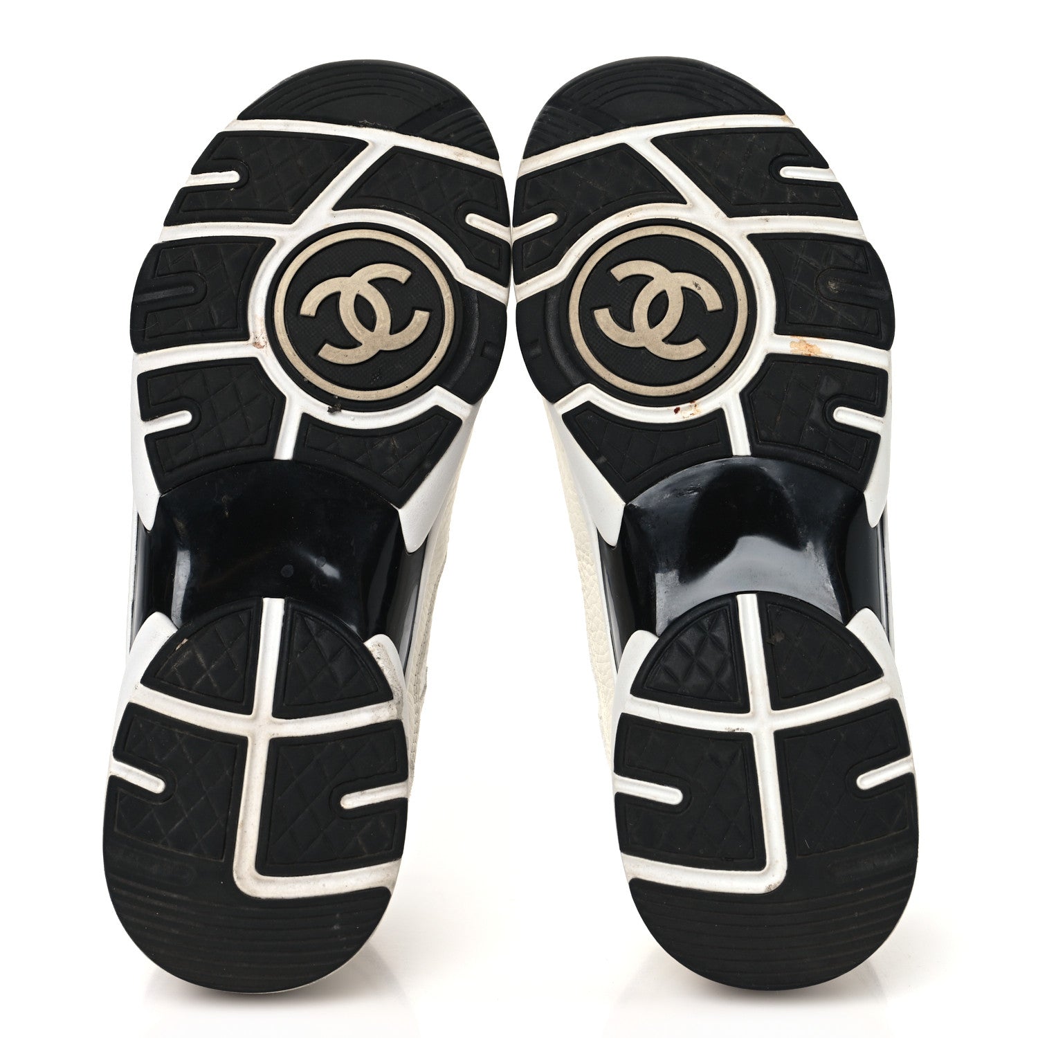 Chanel Mesh Suede Calfskin Grained Calfskin Womens CC Sneakers 37.5 White Black 6 of 8