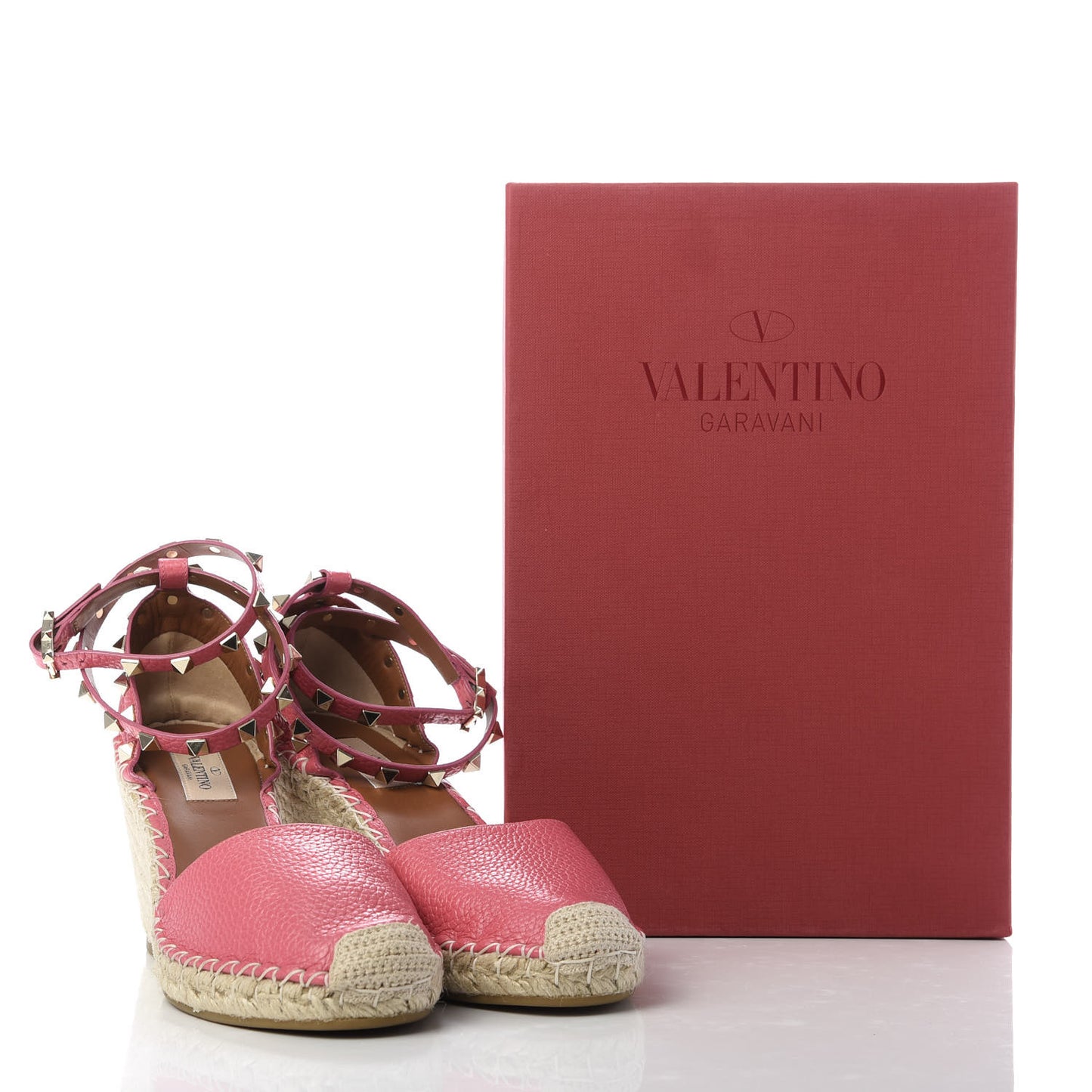 Grained Calfskin Rockstud Ankle Wrap Espadrille 15/85mm Wedges 39 Shadow Pink