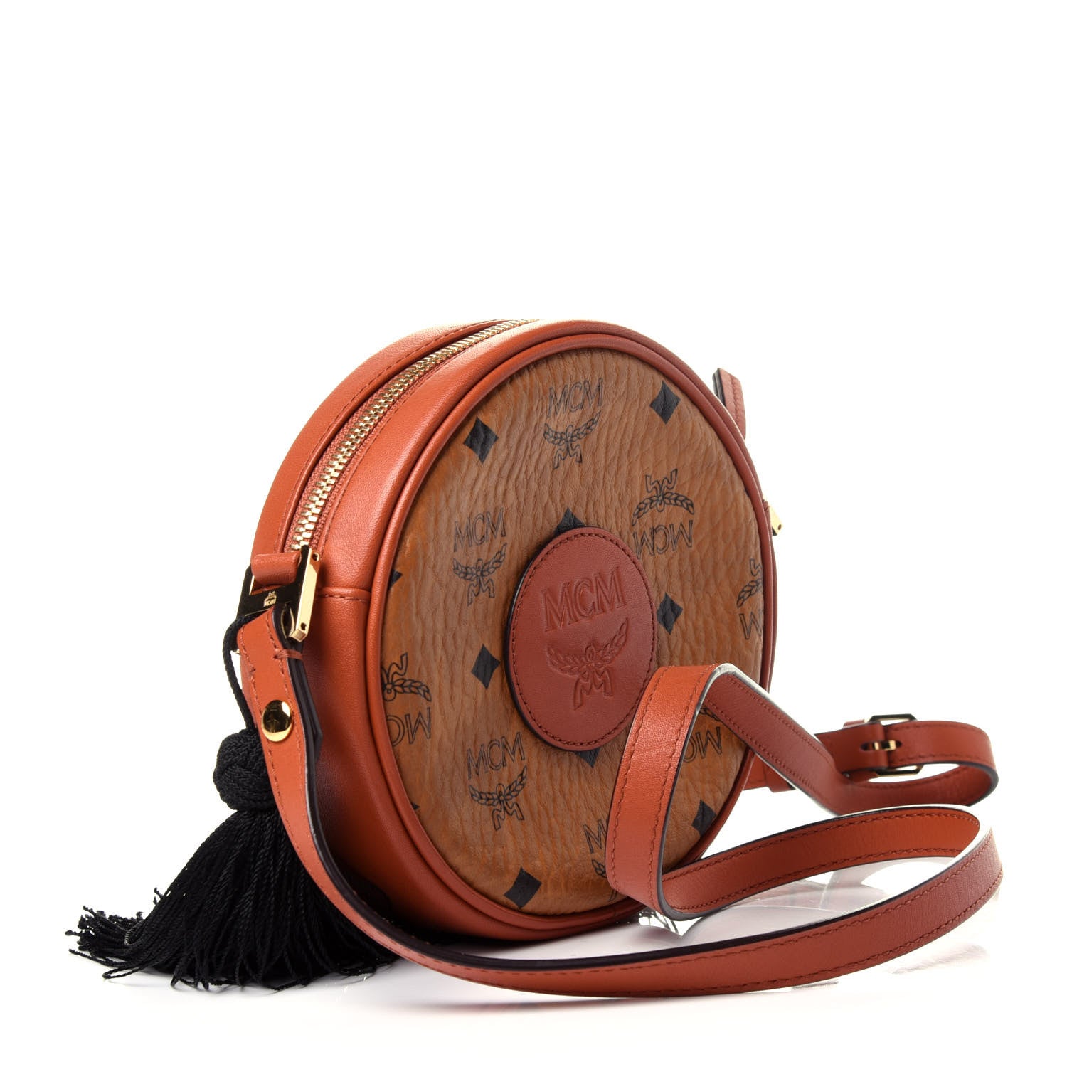 MCM Visetos Small Tambourine Crossbody Cognac Black 3 of 10
