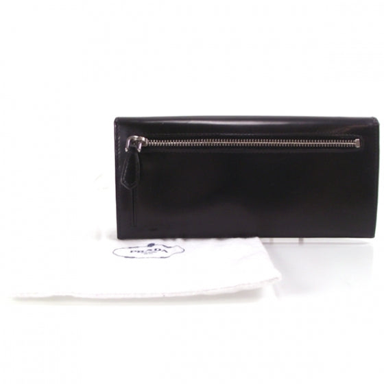 Prada Calfskin Long Wallet Clutch Black 2 of 8