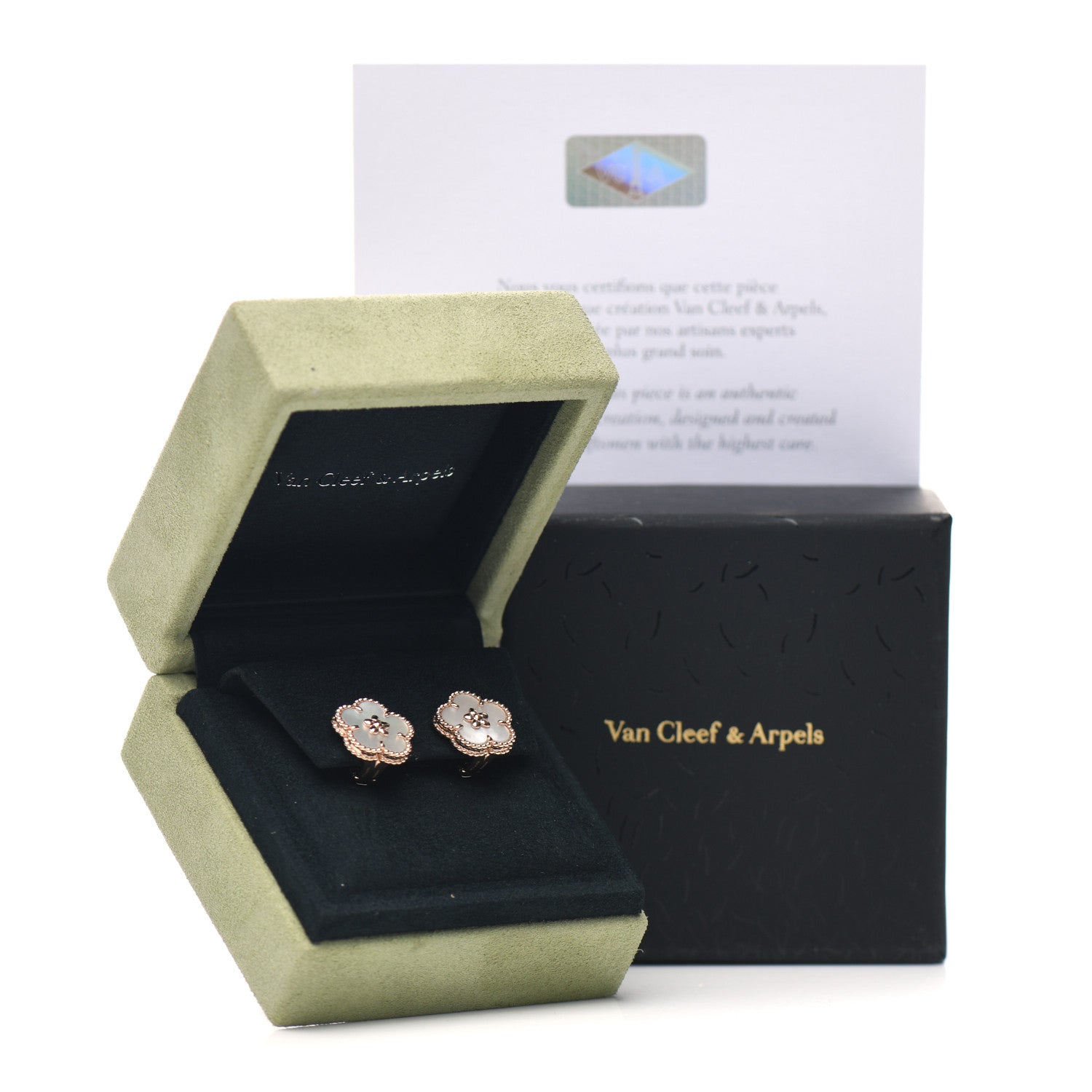 Van Cleef & Arpels 18K Yellow Gold Mother of Pearl Lucky Springs Plum Blossom Earrings 5 of 5
