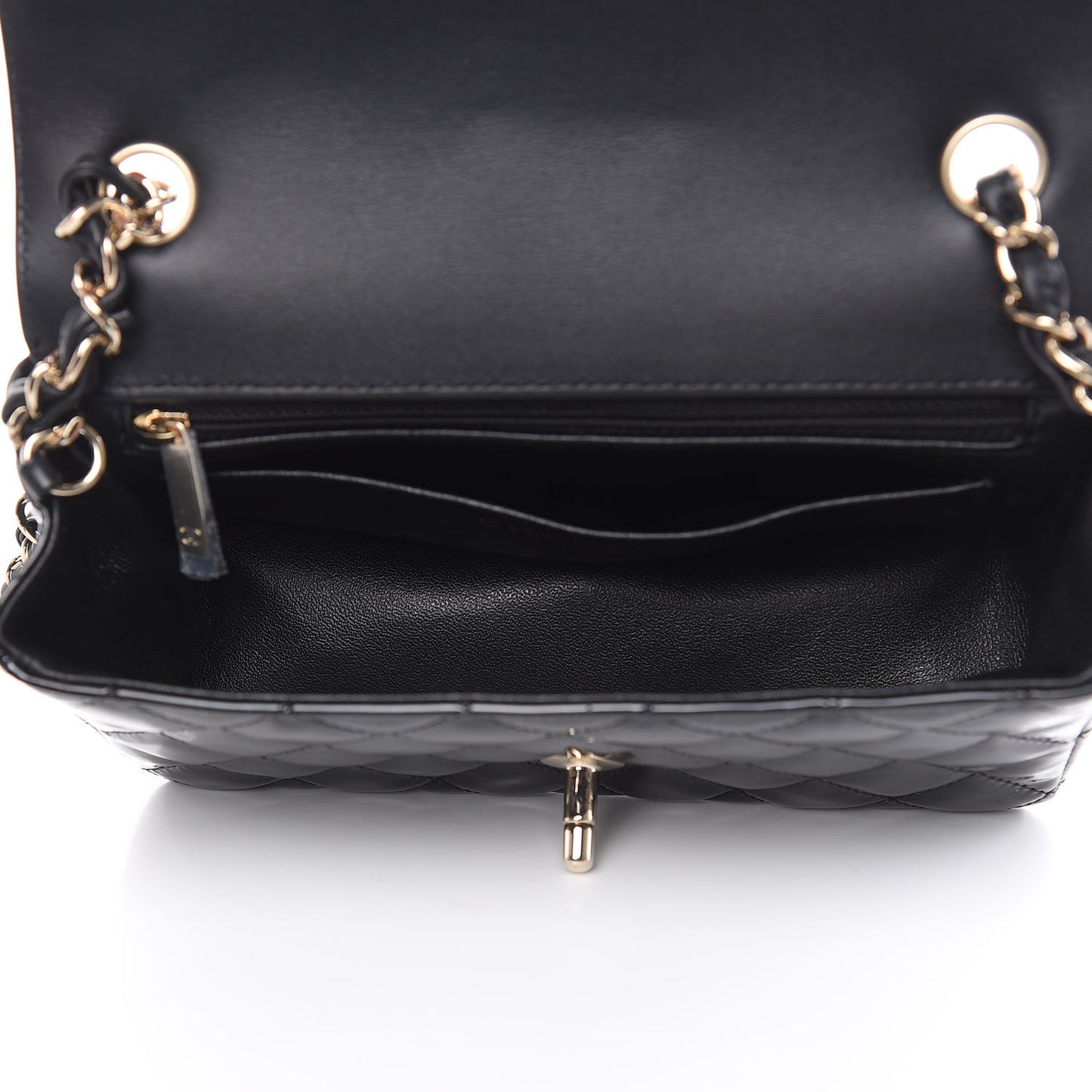 Patent Calfskin Quilted Mini Rectangular Flap Black