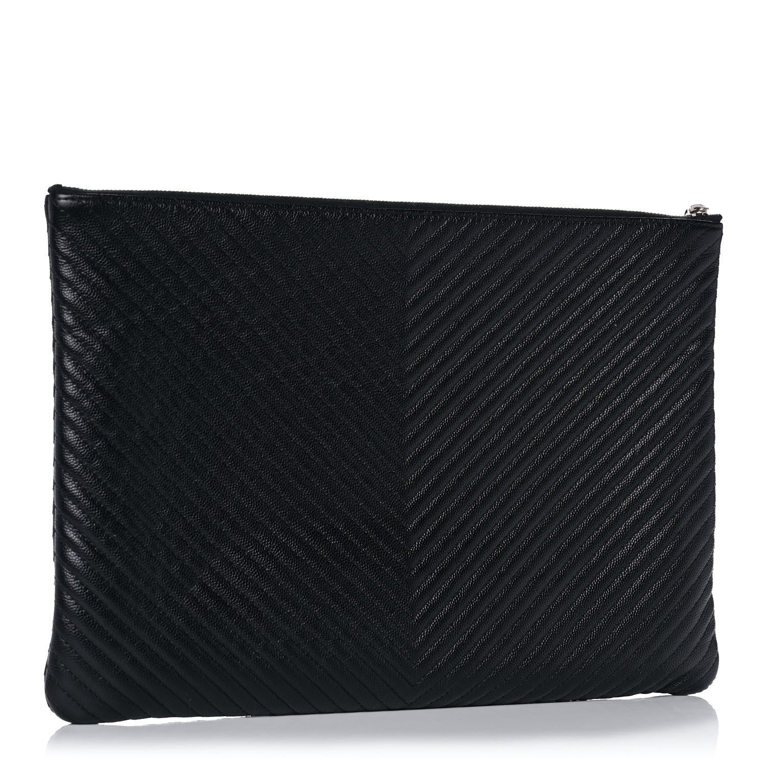 Chanel Caviar Chevron Quilted Medium Cosmetic Case Black 3 of 10