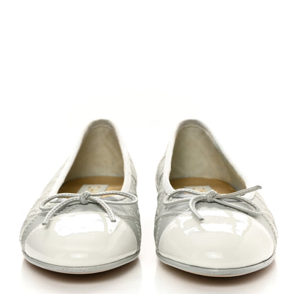 Chanel Lambskin Patent Double Stitched CC Cap Toe Ballerina Flats 35.5 Light Blue White 2 of 8