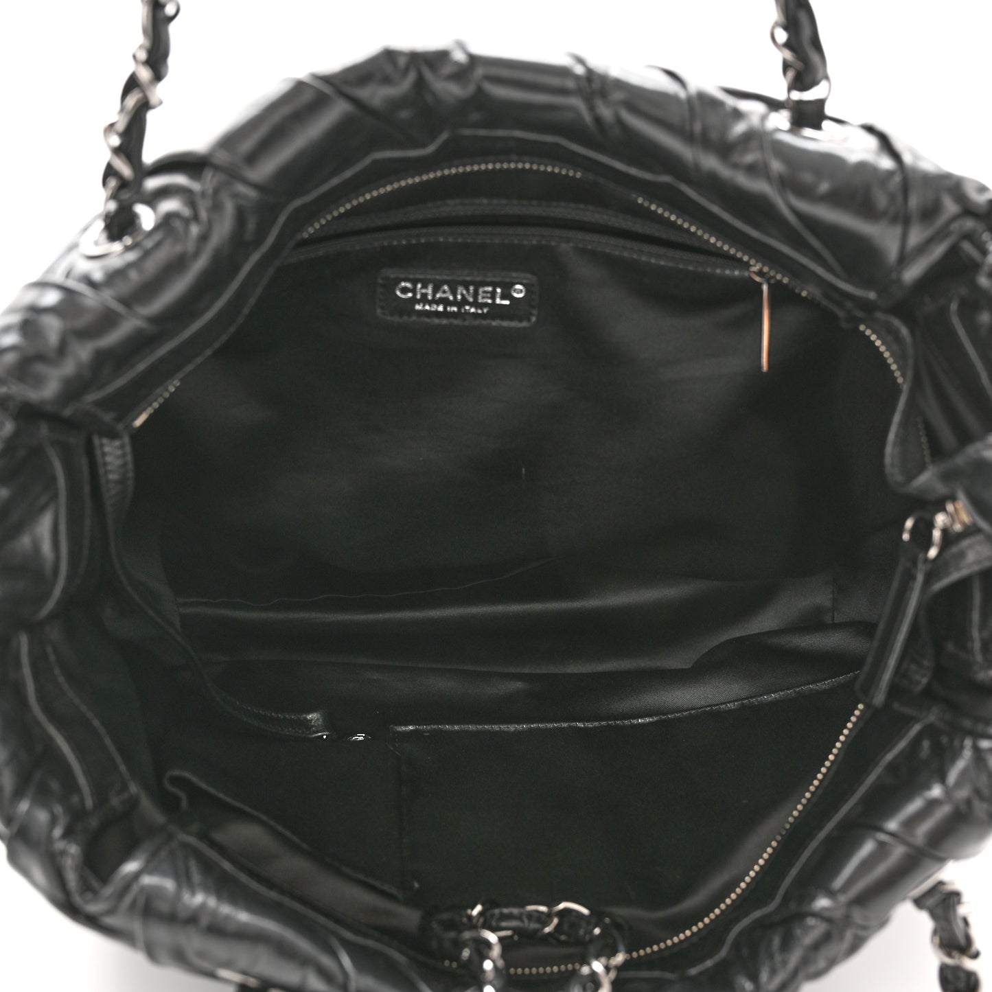 Glazed Calfskin Large Twisted Tote Black