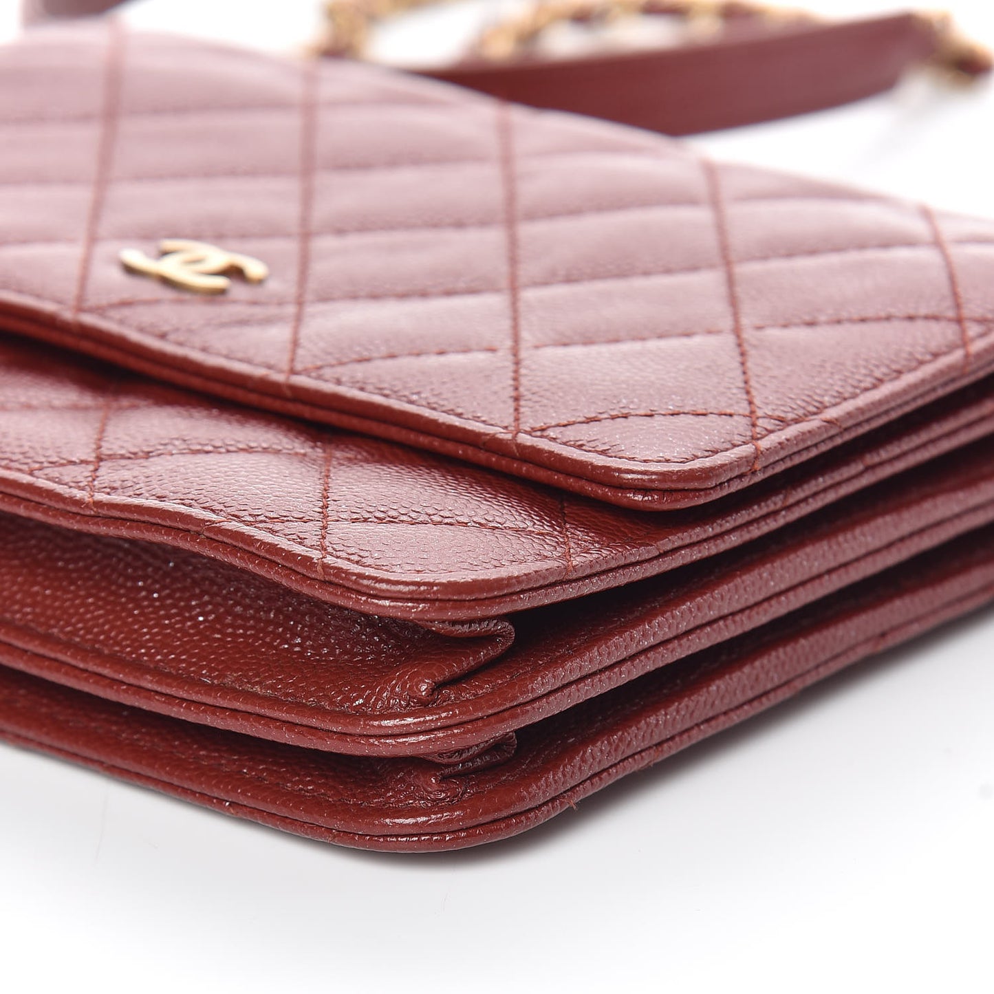 Iridescent Caviar Quilted Square Wallet On Chain WOC Burgundy